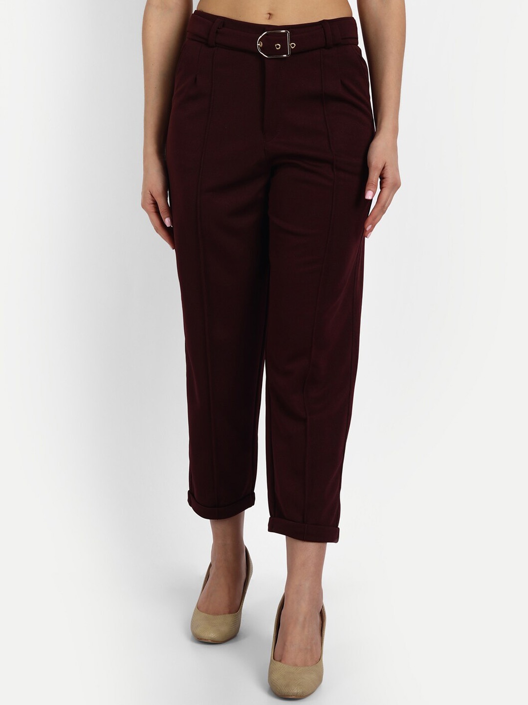 

Next One Women Maroon Straight Fit High-Rise Trousers
