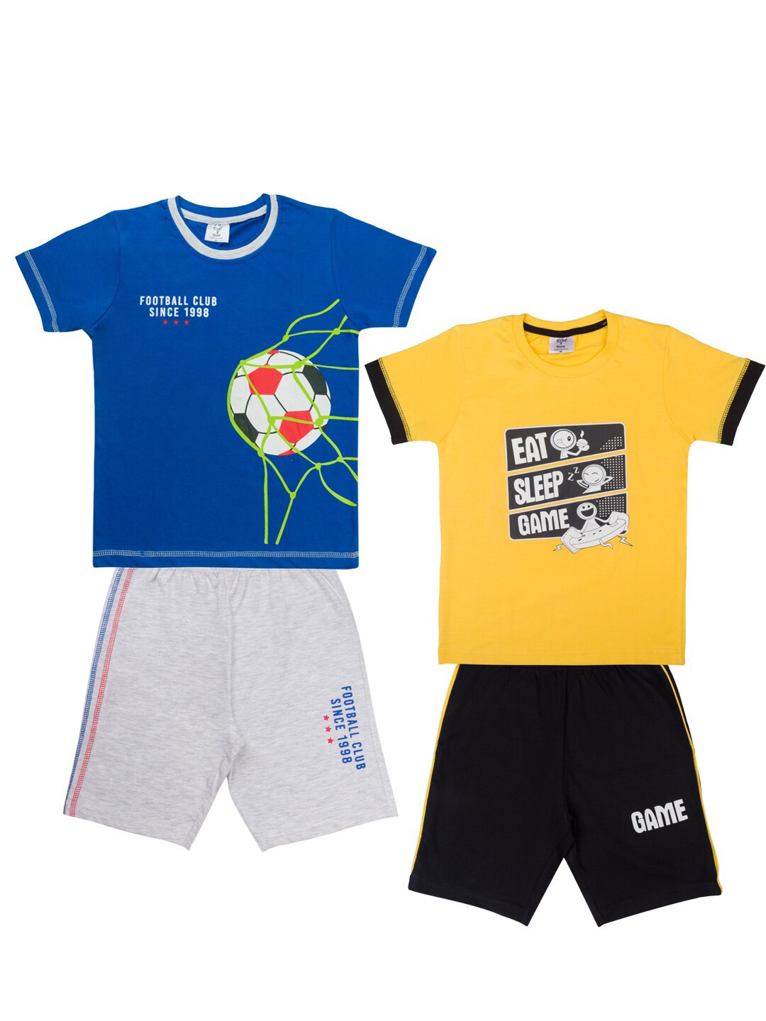 

Todd N Teen Boys Blue & Yellow Set Of 2 Printed Cotton T-shirt with Shorts