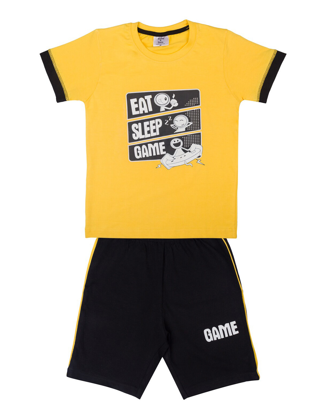

Todd N Teen Boys Yellow & Navy Blue Printed T-shirt with Shorts