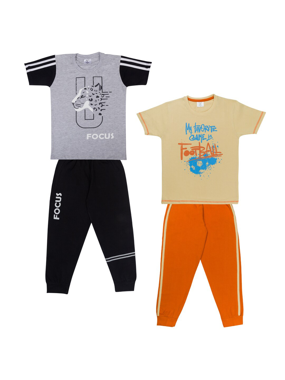 

Todd N Teen Set of 2 Boys Grey & Cream-Coloured Printed Pure Cotton T-shirt with Trousers