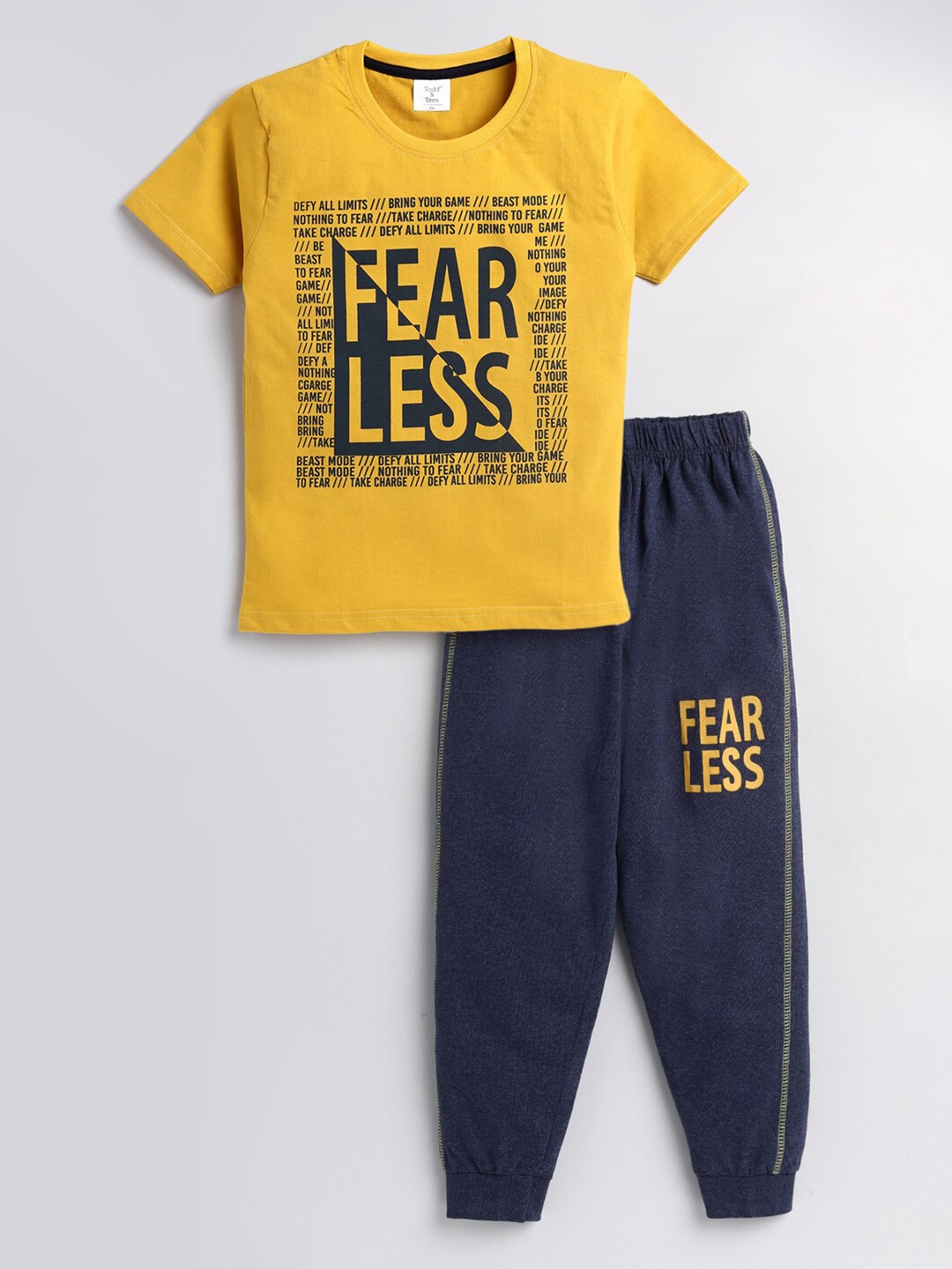 

Todd N Teen Boys Mustard Printed Cotton T-shirt with Trousers