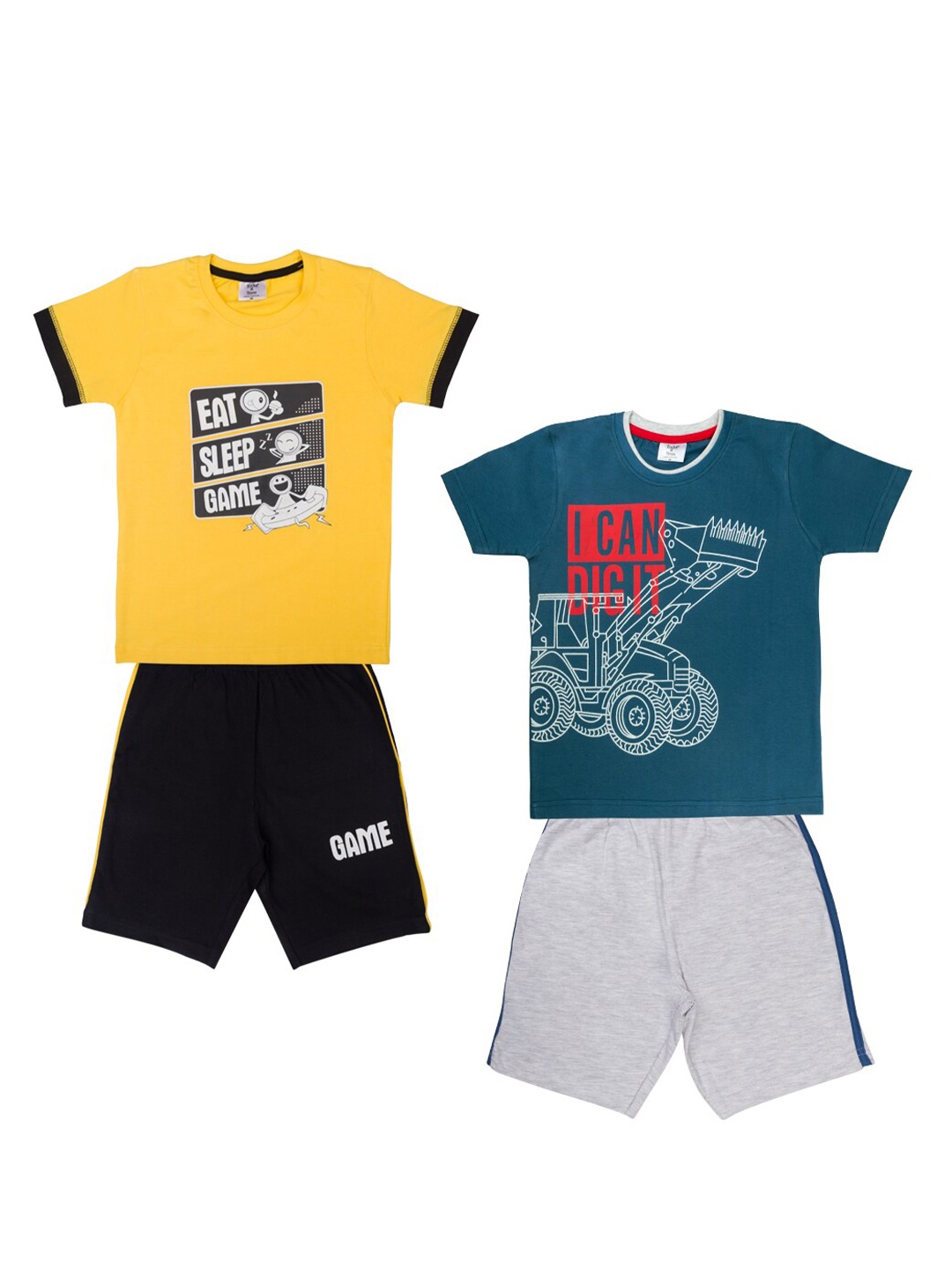 

Todd N Teen Boys Yellow & Blue Set Of 2 Printed Cotton T-shirt with Shorts