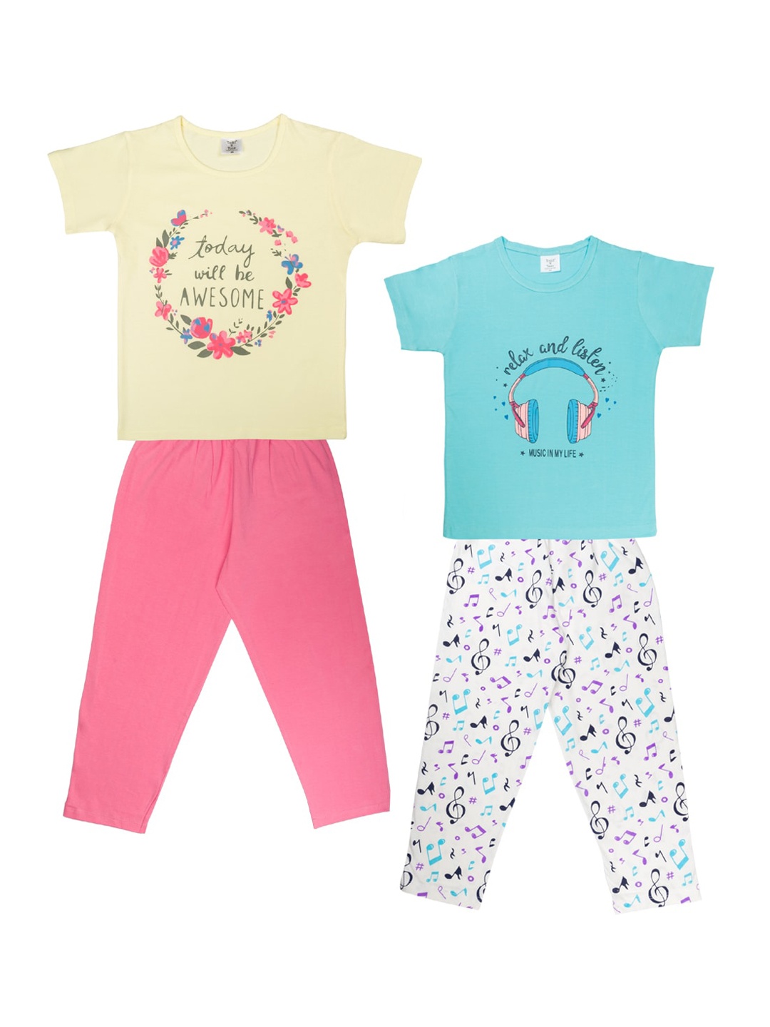 

Todd N Teen Girls Pack of 2 Printed Night suit, Yellow