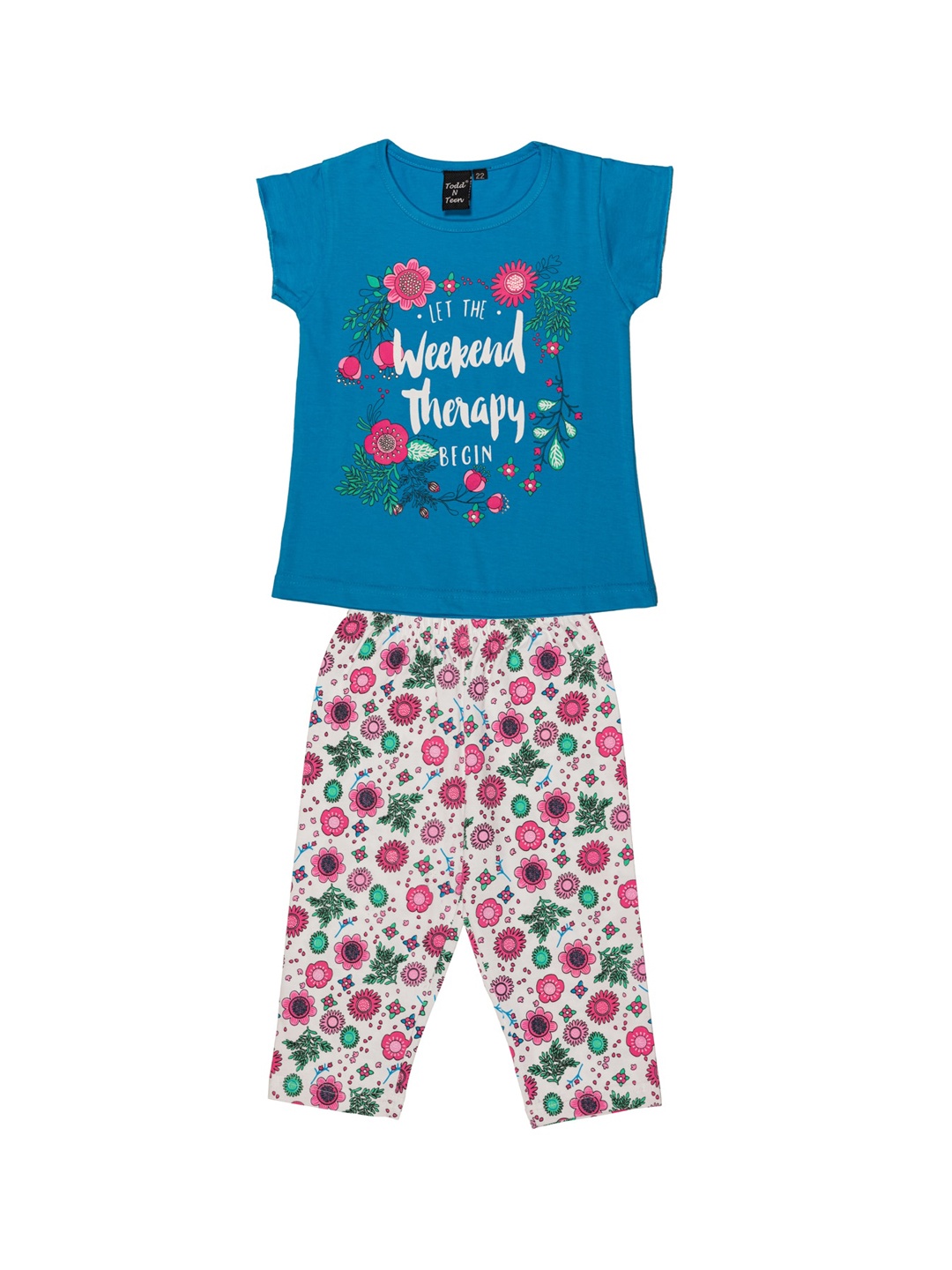 

Todd N Teen Girls Blue & Grey Cotton Printed Night suit