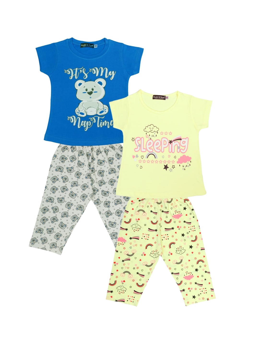 

Todd N Teen Girls Blue & Yellow Printed Night suit