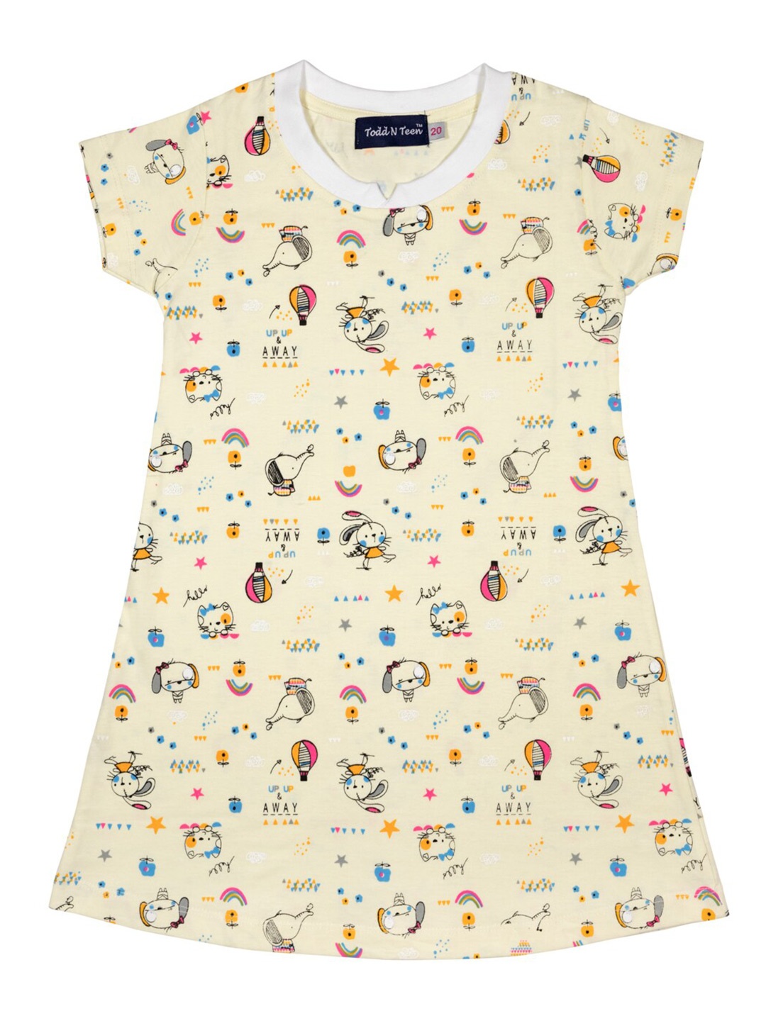 

Todd N Teen Girls Cream-Coloured Printed Cotton Nightdress