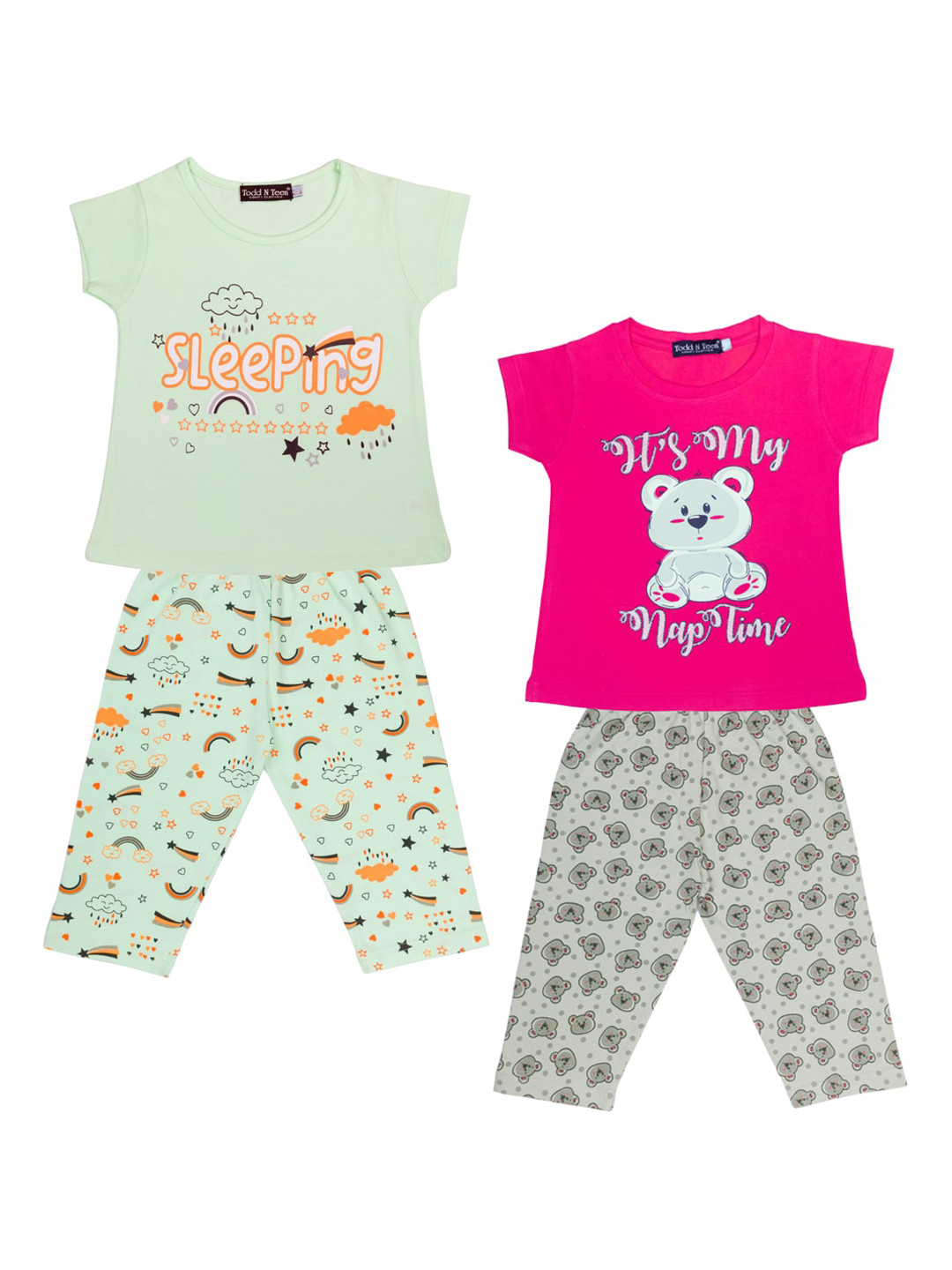 

Todd N Teen Girls Multicoloured & Green Printed Night suit, Multi