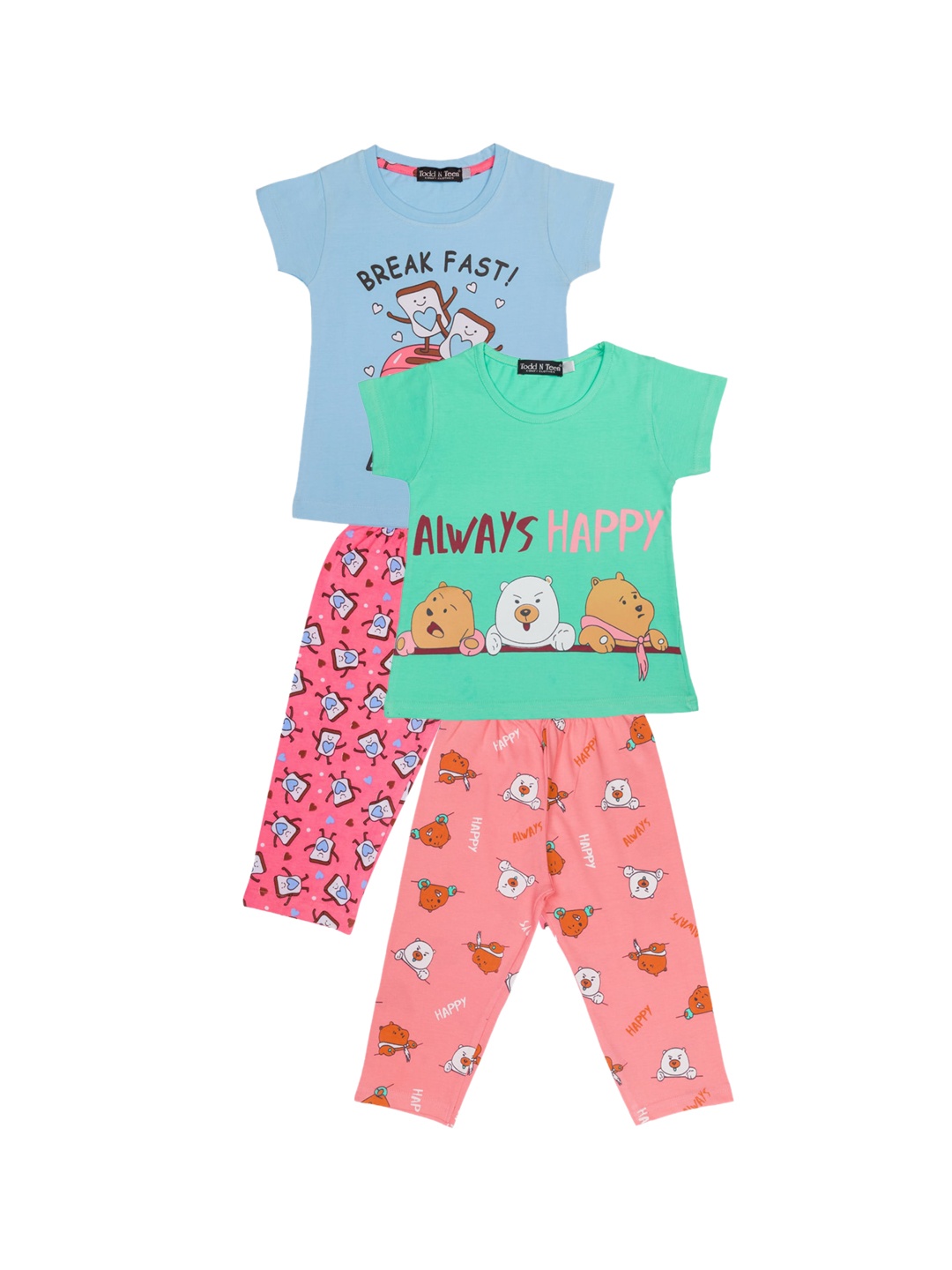 

Todd N Teen Girls Pack Of 2 Printed Cotton Night Suit, Blue
