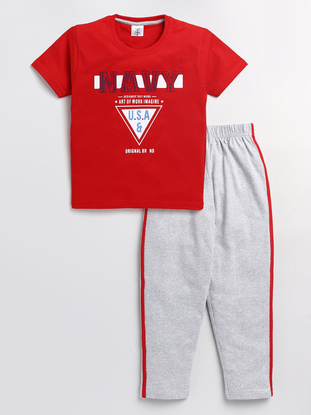 

Todd N Teen Boys Red Printed T-shirt with Trousers
