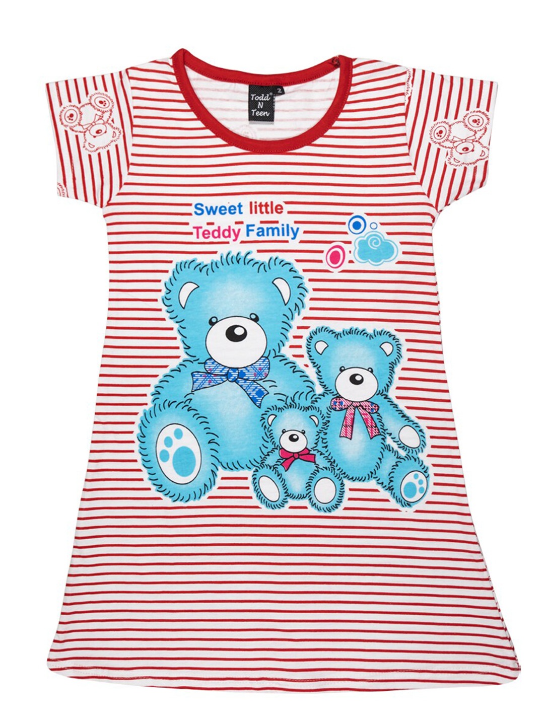 

Todd N Teen Girls Red & White Striped Pure Cotton Nightdress