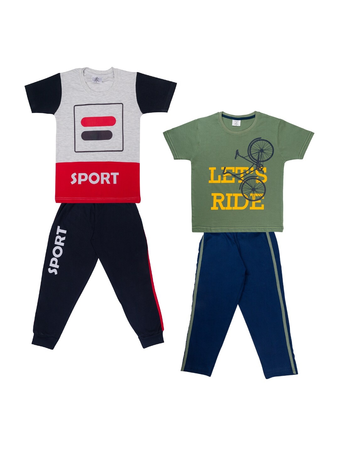 

Todd N Teen Set Of 2 Boys Maroon & Blue Printed Pure Cotton T-shirt with Trousers