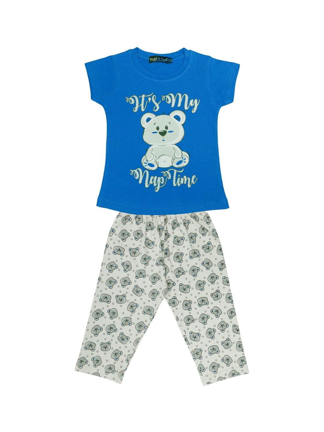 

Todd N Teen Girls Blue & Grey Cotton Printed Night suit