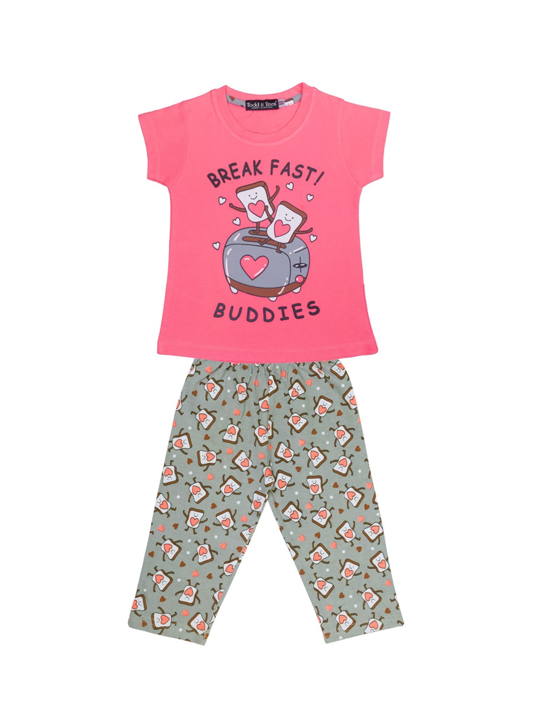 

Todd N Teen Girls Pink & Grey Printed Night suit