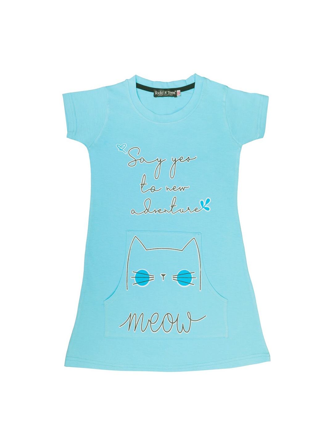 

Todd N Teen Girls Blue Printed Pure Cotton T-Shirt Nightdress