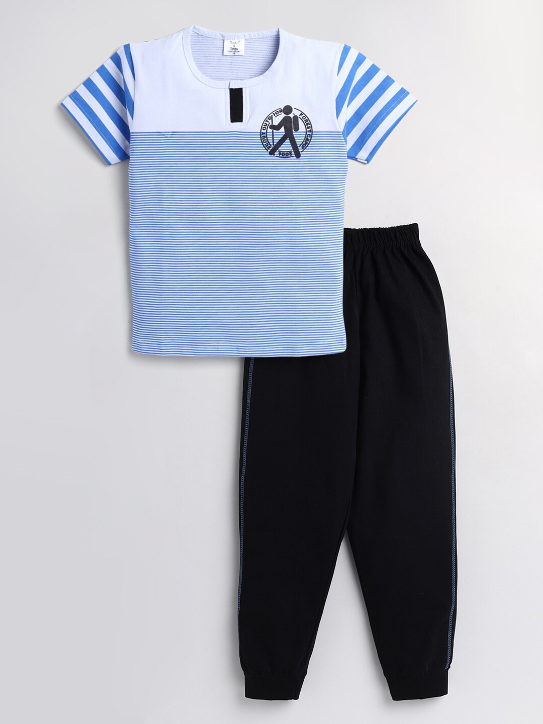 

Todd N Teen Boys Blue Printed Cotton T-shirt with Trousers
