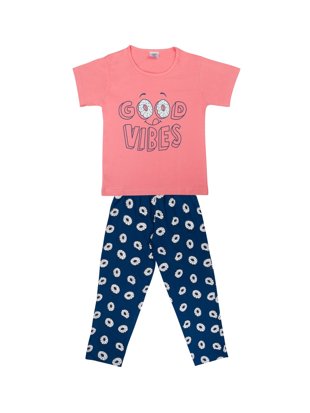

Todd N Teen Girls Pink & Navy Blue Printed Cotton Night suit
