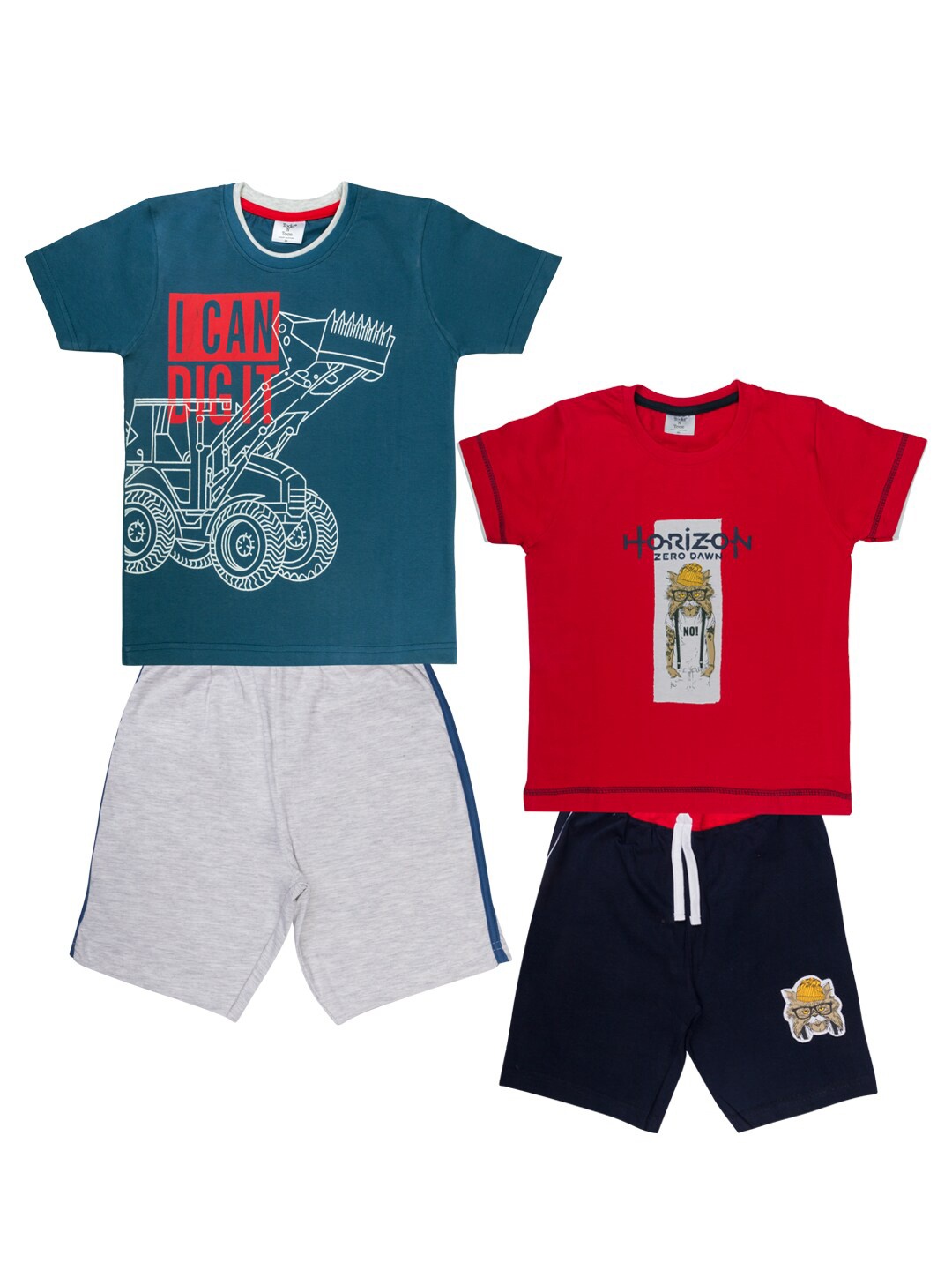 

Todd N Teen Boys Red & Blue Printed T-shirt with Shorts