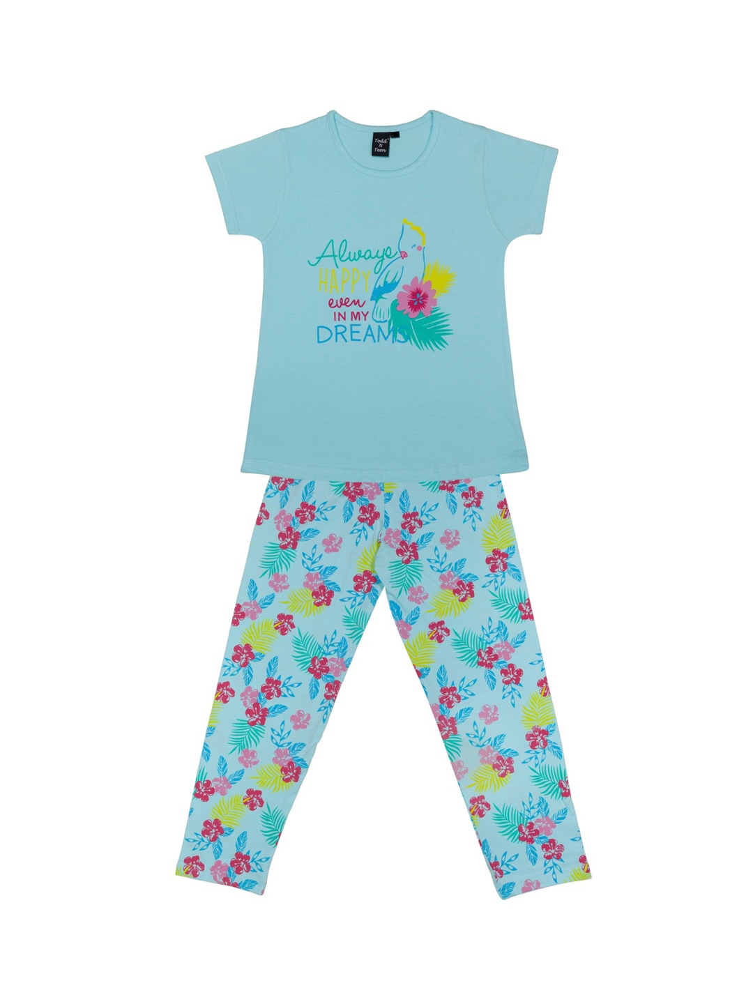 

Todd N Teen Girls Blue & Pink Printed Pure Cotton Night suit