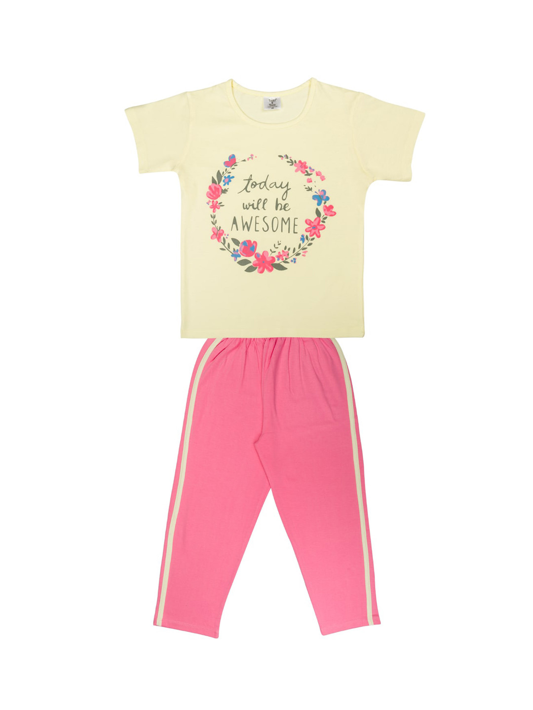 

Todd N Teen Girls Yellow & Pink Cotton Printed Night Suit