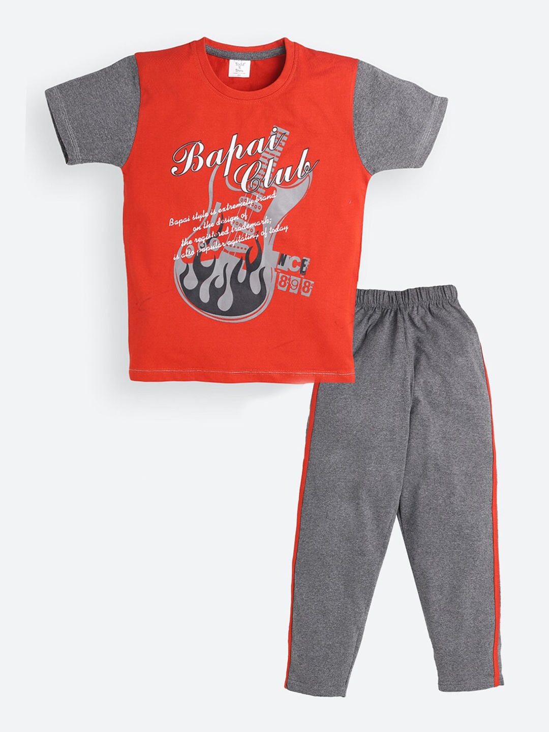 

Todd N Teen Boys Rust & Grey Printed Pure Cotton T-shirt with Capris