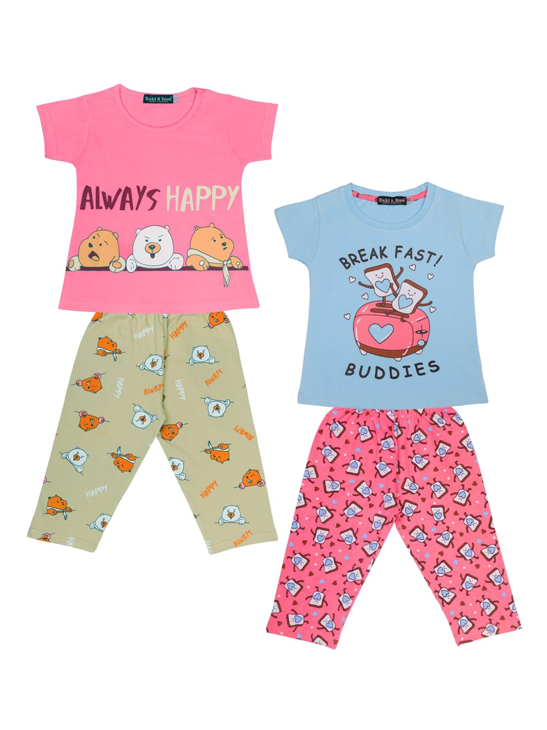 

Todd N Teen Girls Pink & Blue Printed Night suit