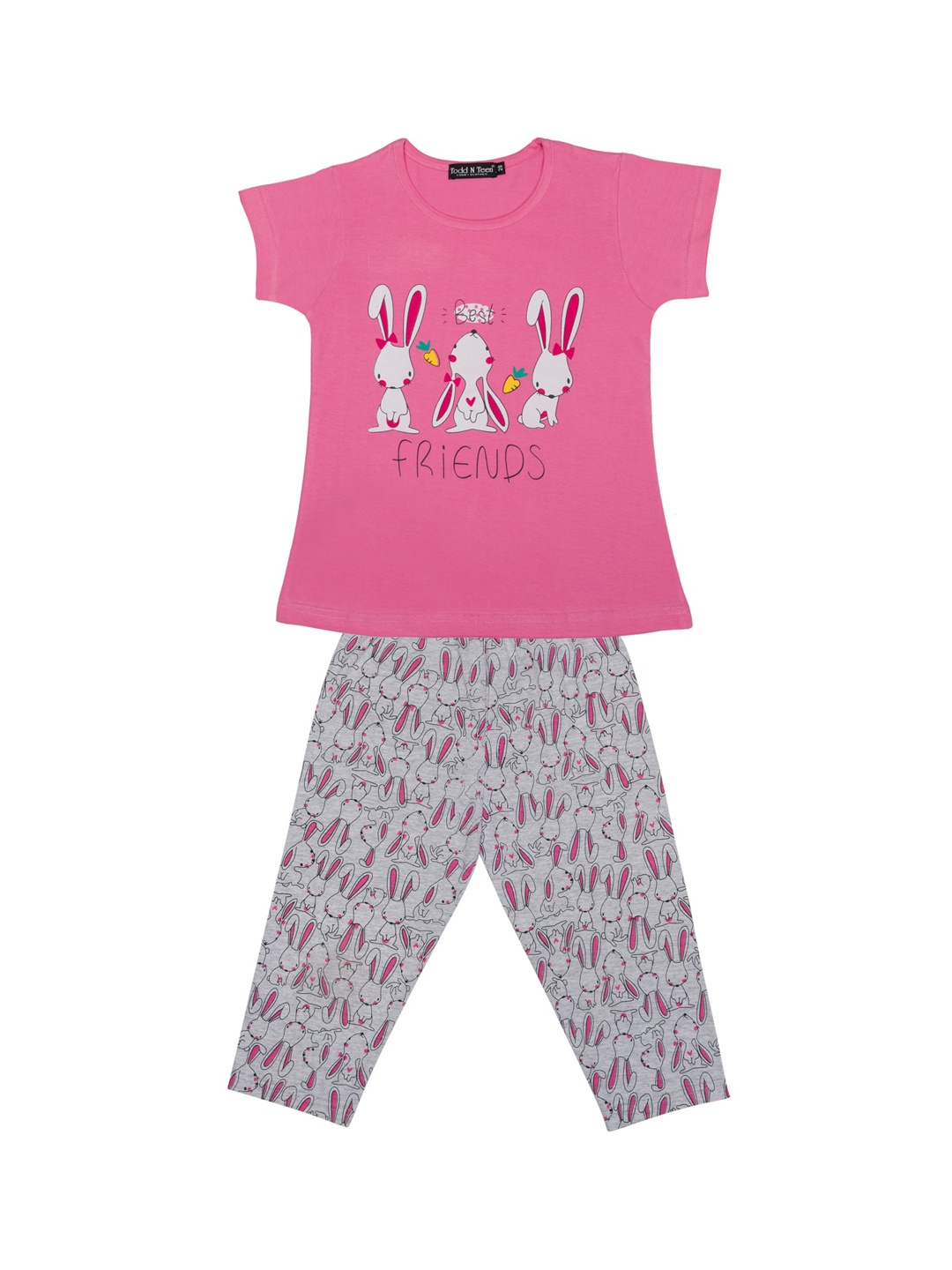 

Todd N Teen Girls Pink & Grey Cotton Printed Night suit