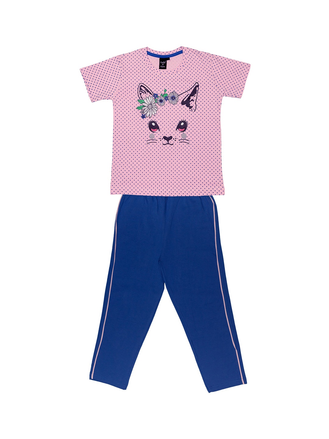 

Todd N Teen Girls Pink & Blue Printed Night suit