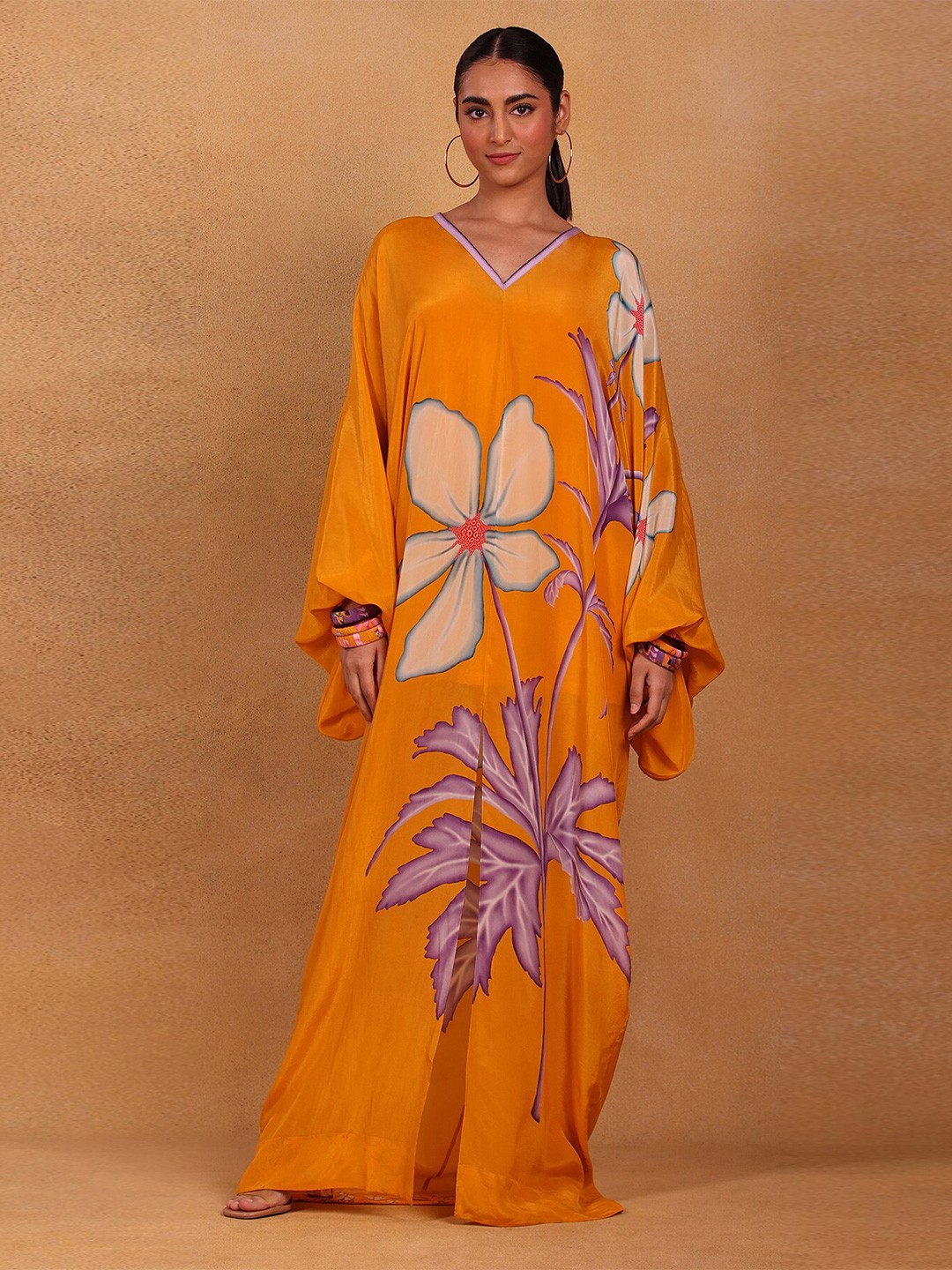 

Masaba Yellow Floral Crepe Sheath Midi Dress