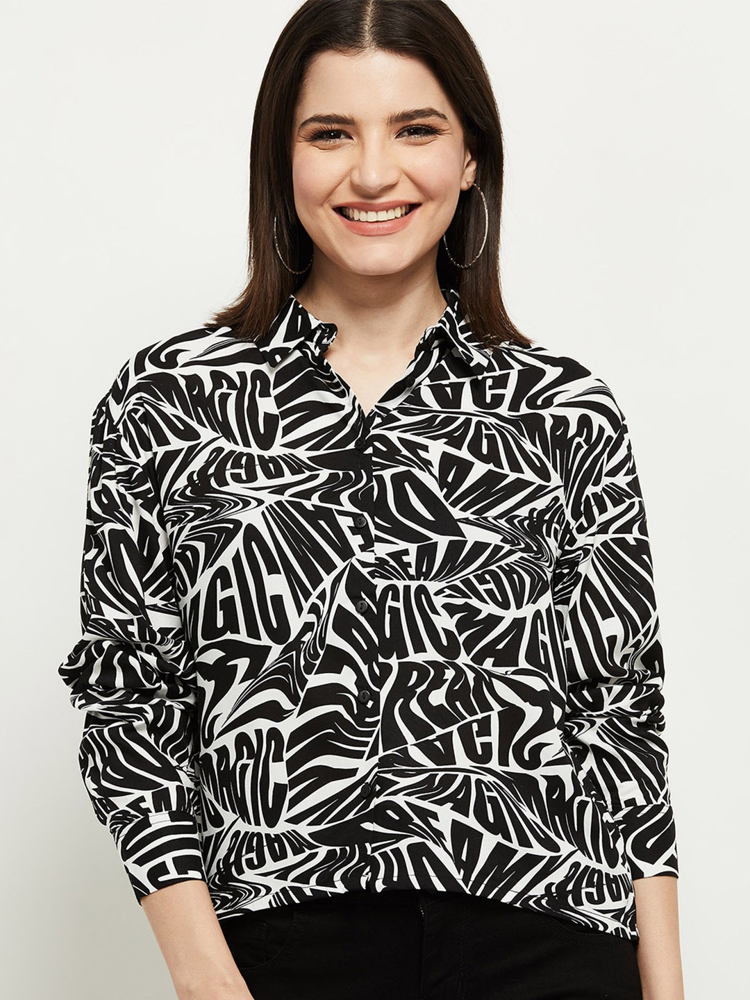 

max Women White Printed Casual Shirt