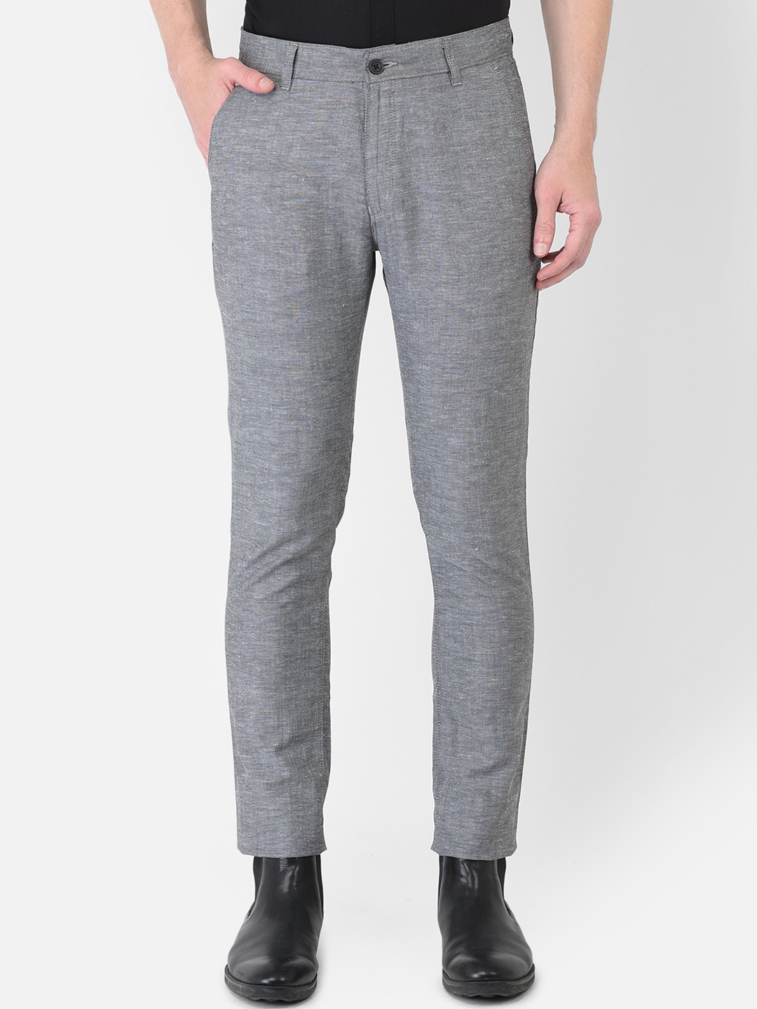 

Crimsoune Club Men Grey Textured Urban Slim Fit Trousers