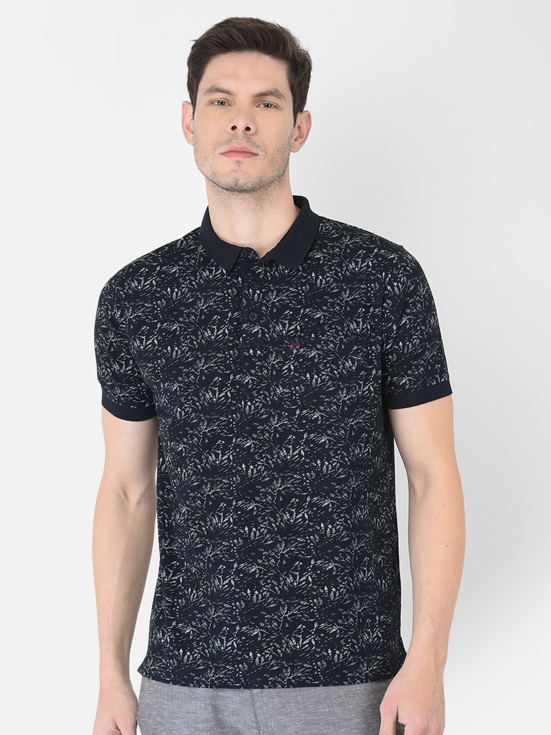 

Crimsoune Club Men Navy Blue Printed Polo Collar Slim Fit T-shirt