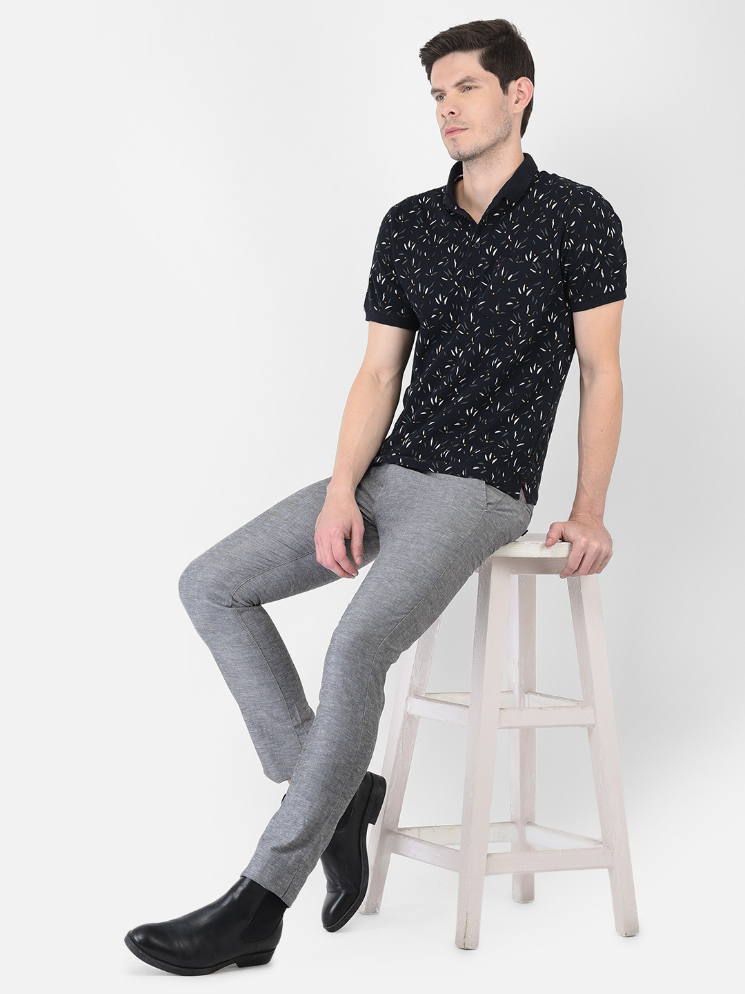 

Crimsoune Club Men Navy Blue Printed Polo Collar Slim Fit T-shirt