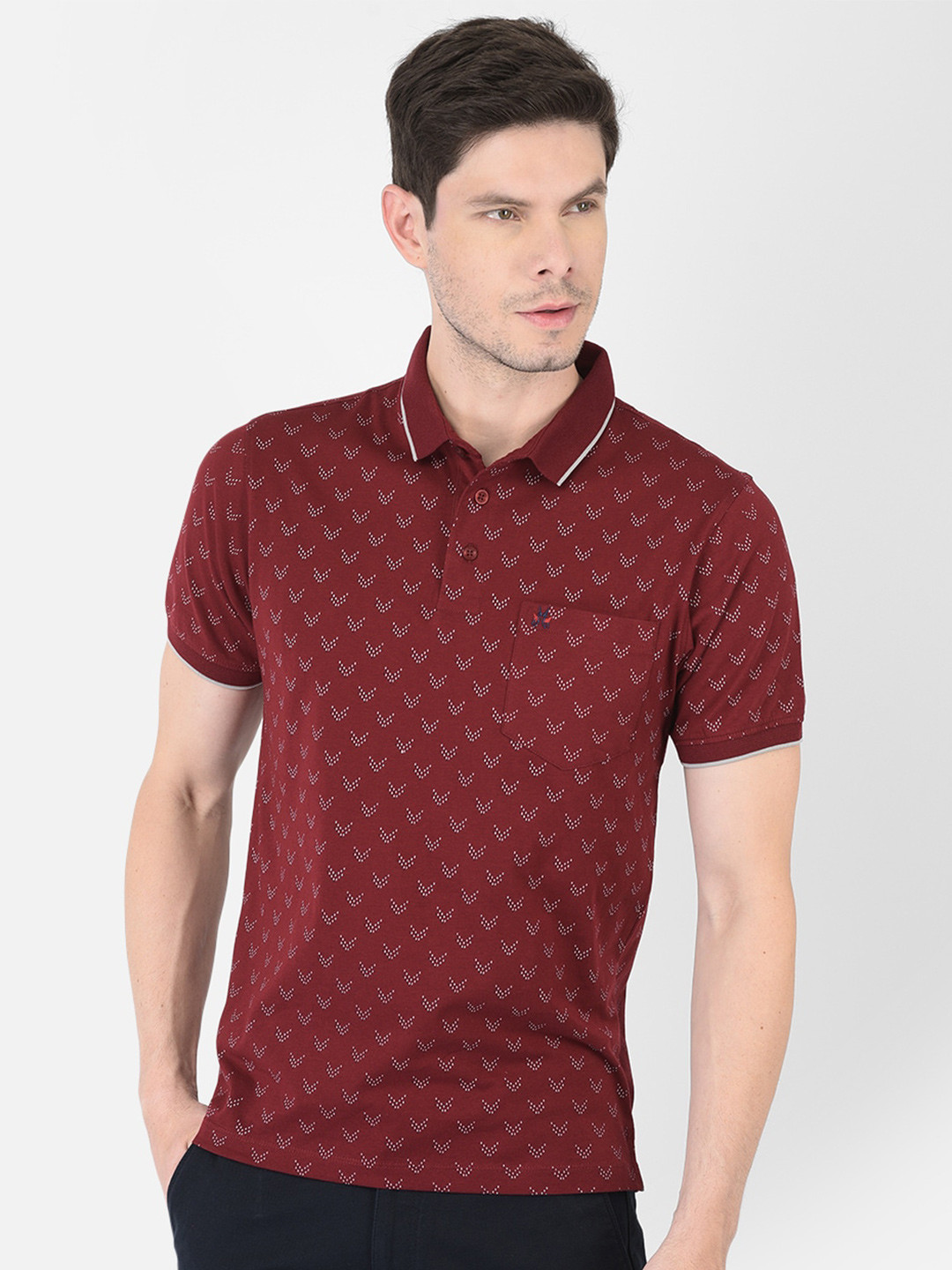 

Crimsoune Club Men Maroon Printed Polo Collar Slim Fit T-shirt
