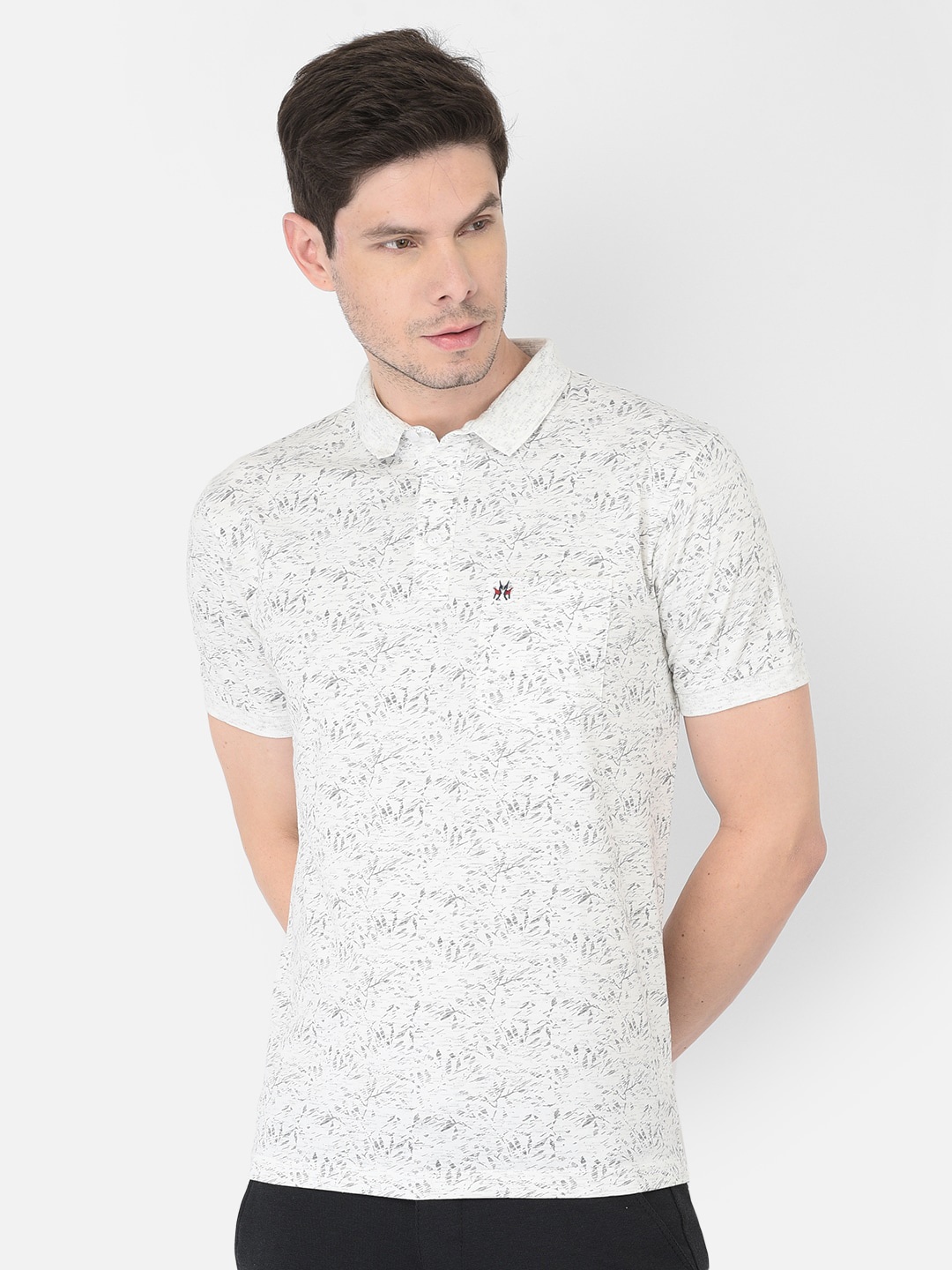 

Crimsoune Club Men White Printed Polo Collar Slim Fit T-shirt