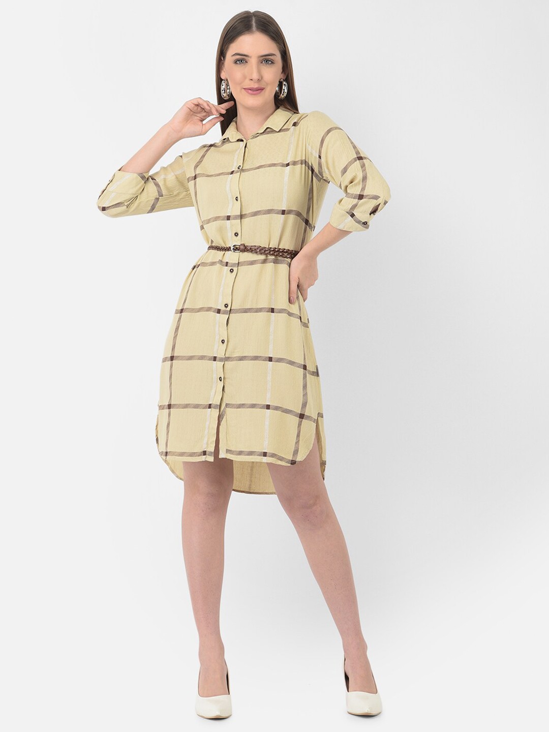 

Crimsoune Club Beige Checked Shirt Dress