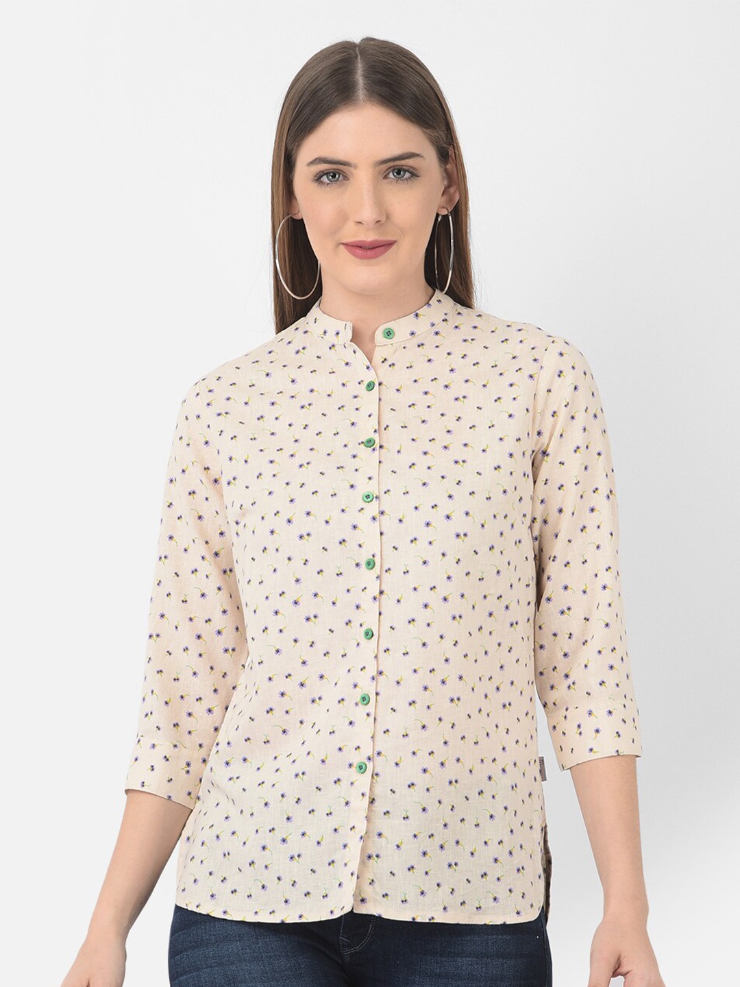 

Crimsoune Club Women Beige Slim Fit Floral Printed Casual Shirt