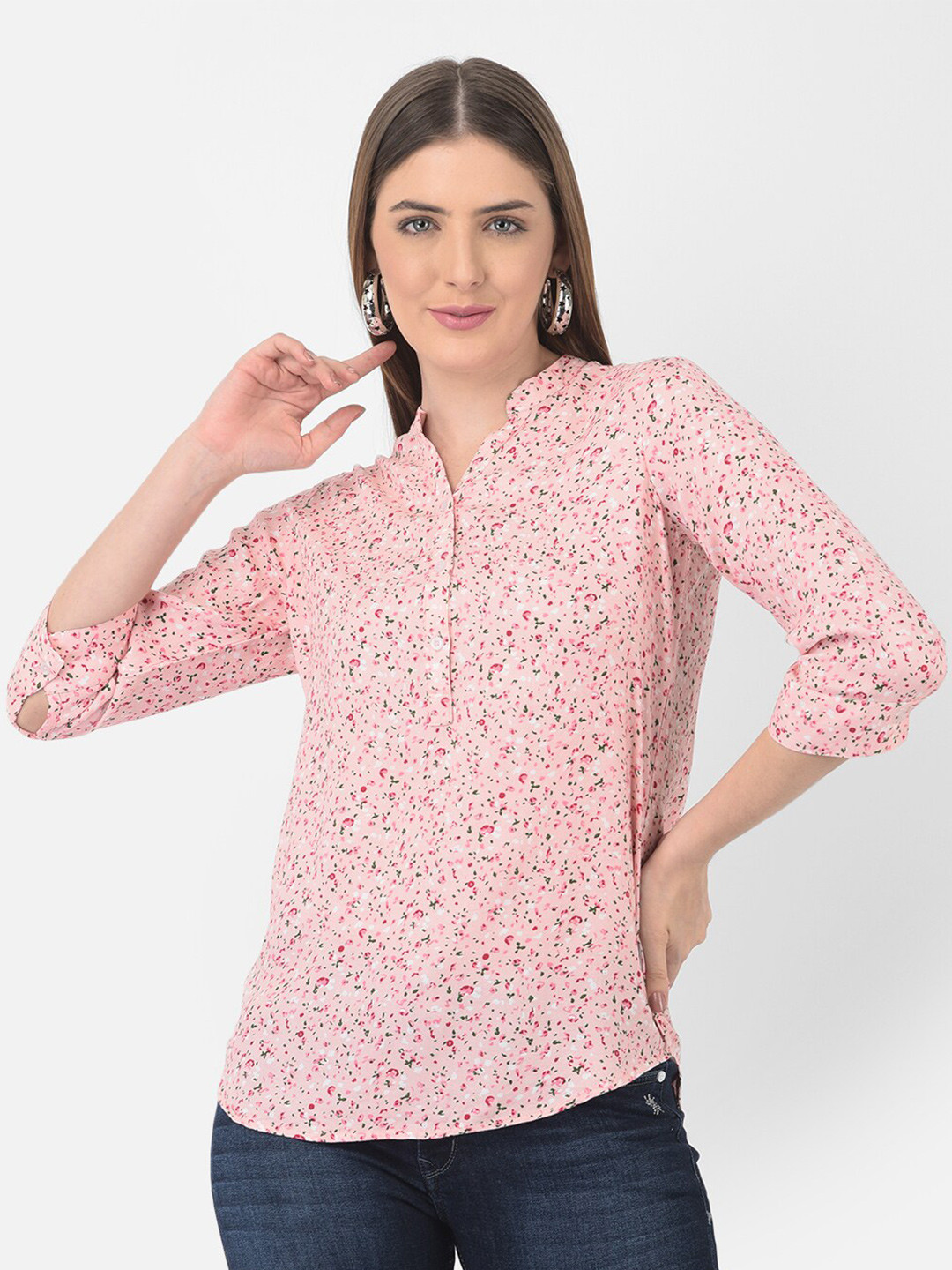 

Crimsoune Club Pink Floral Printed Shirt Style Top