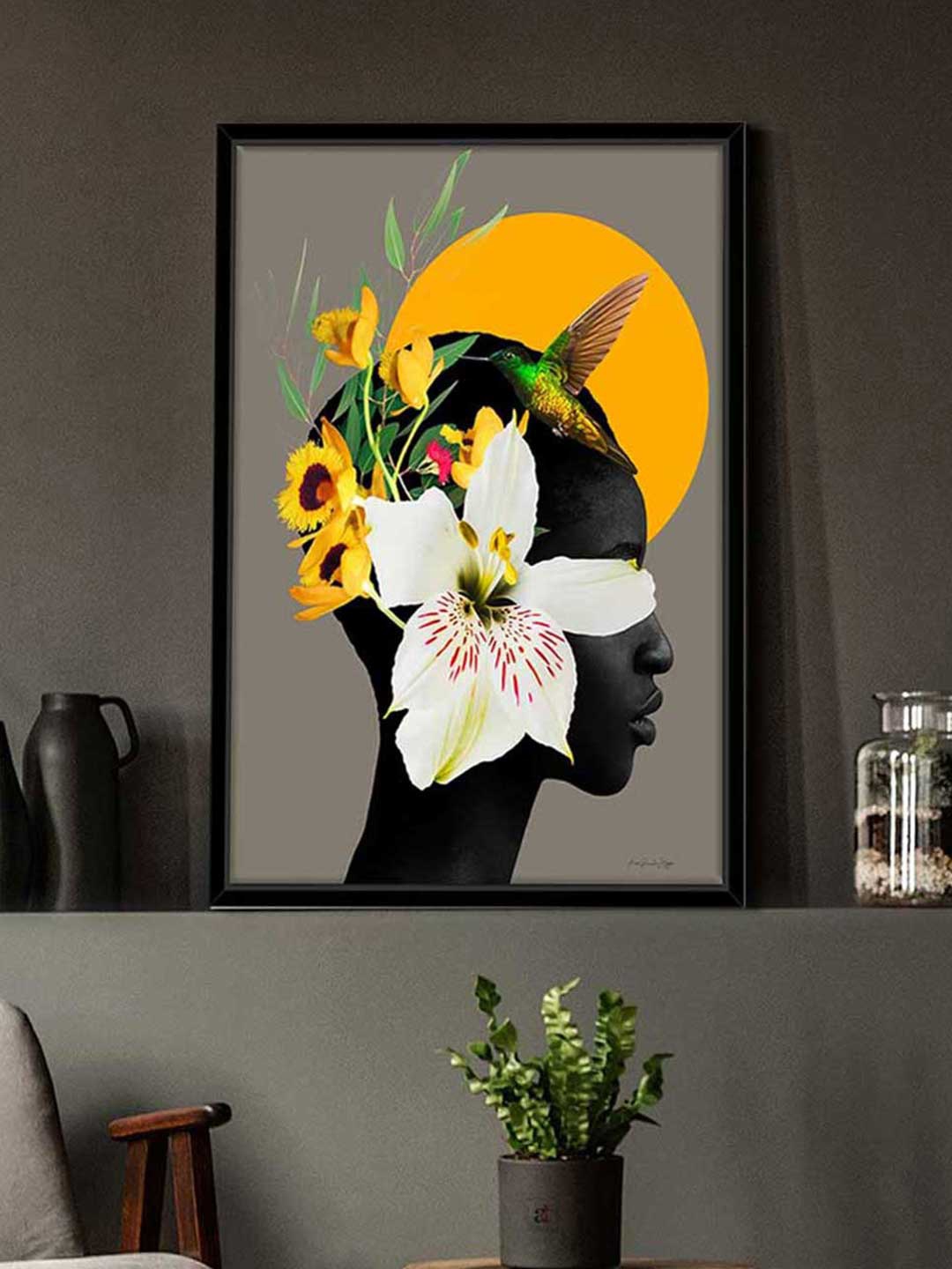 

Art Street Grey & Yellow Abstract Painted Synthetic Wood Framed Wall Art