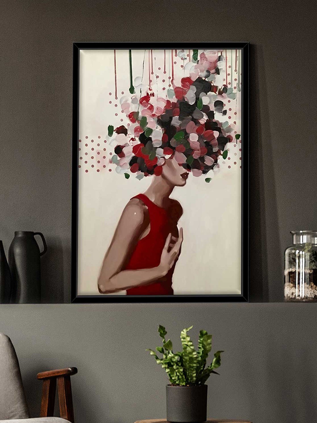 

Art Street Red Printed Flower Girl Hanging Canvas Painting Wall Art