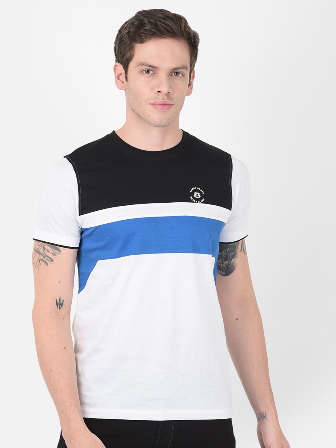 

berry blues Men Colourblocked Cotton T-shirt, Black