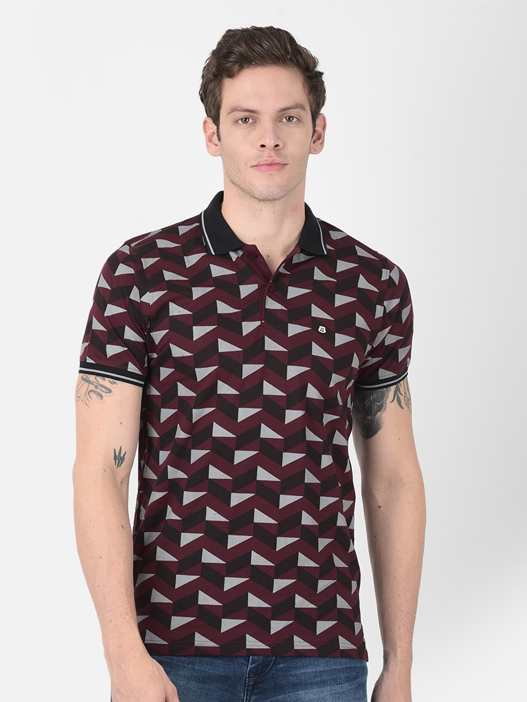 

berry blues Men Printed Polo Collar Cotton T-shirt, Purple