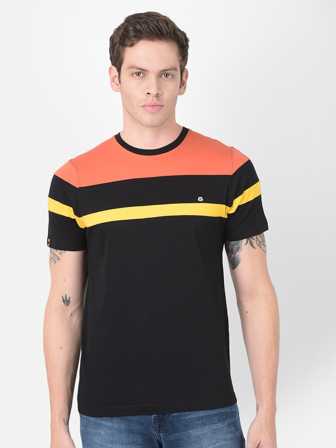 

berry blues Men Colourblocked Cotton T-shirt, Black