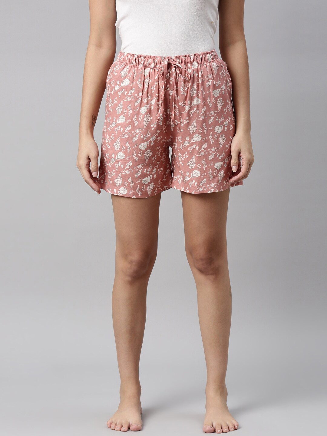 

Go Colors Women Pink & White Printed Lounge Shorts