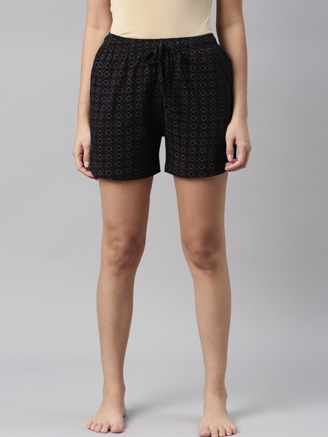 

Go Colors Women Black & Blue Printed Lounge Shorts