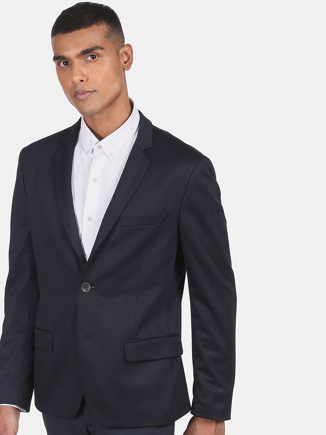 

AD By Arvind Men Navy Blue Slim-Fit Single-Breasted Formal Blazer