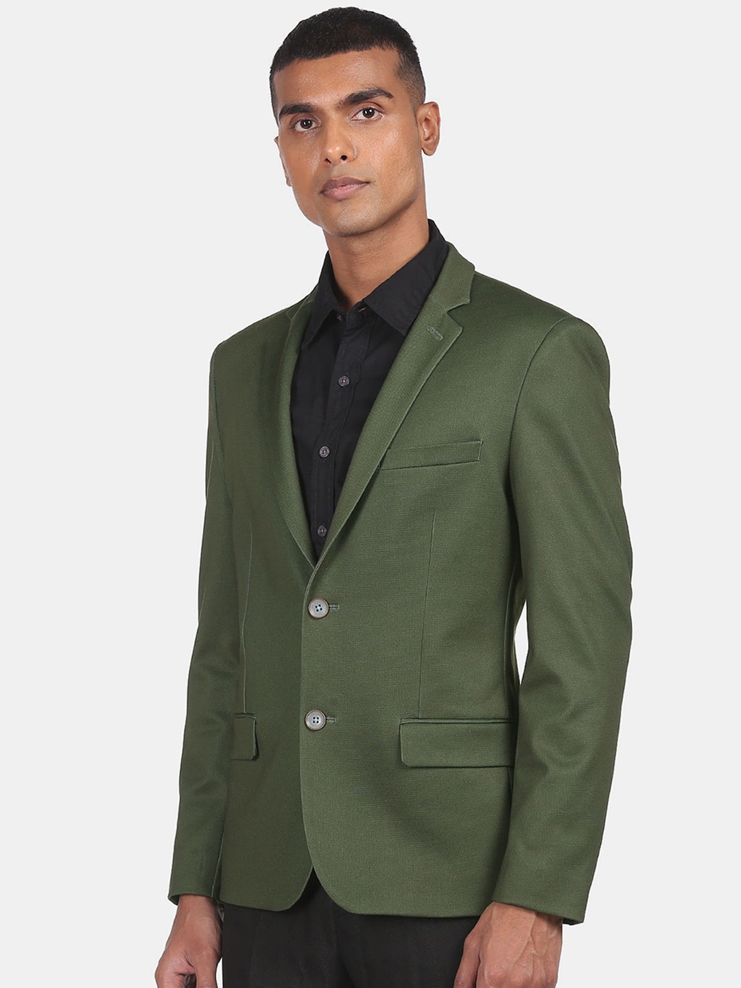 

AD By Arvind Men Green Solid Single Breasted Slim-Fit Formal Blazer