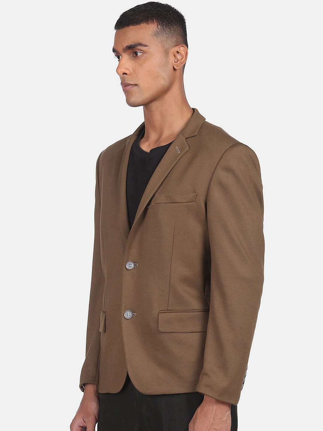 

AD By Arvind Men Brown Solid Slim-Fit Single-Breasted Formal Blazer