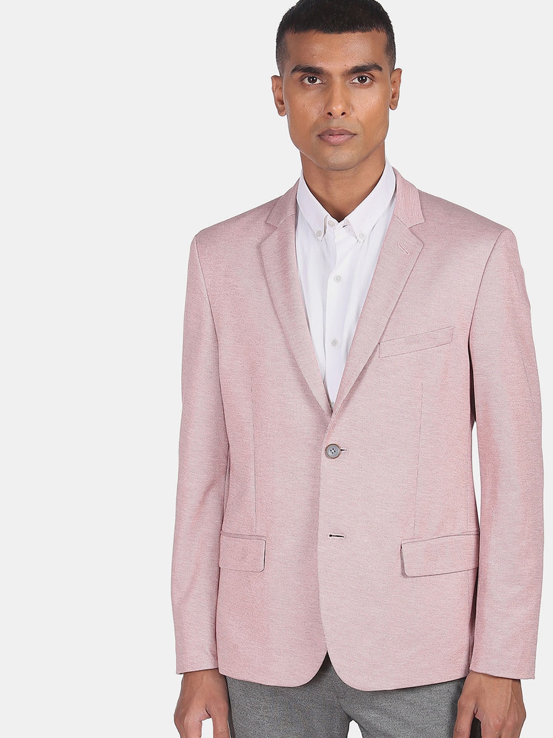 

AD By Arvind Men Pink Self Design Slim-Fit Blazers