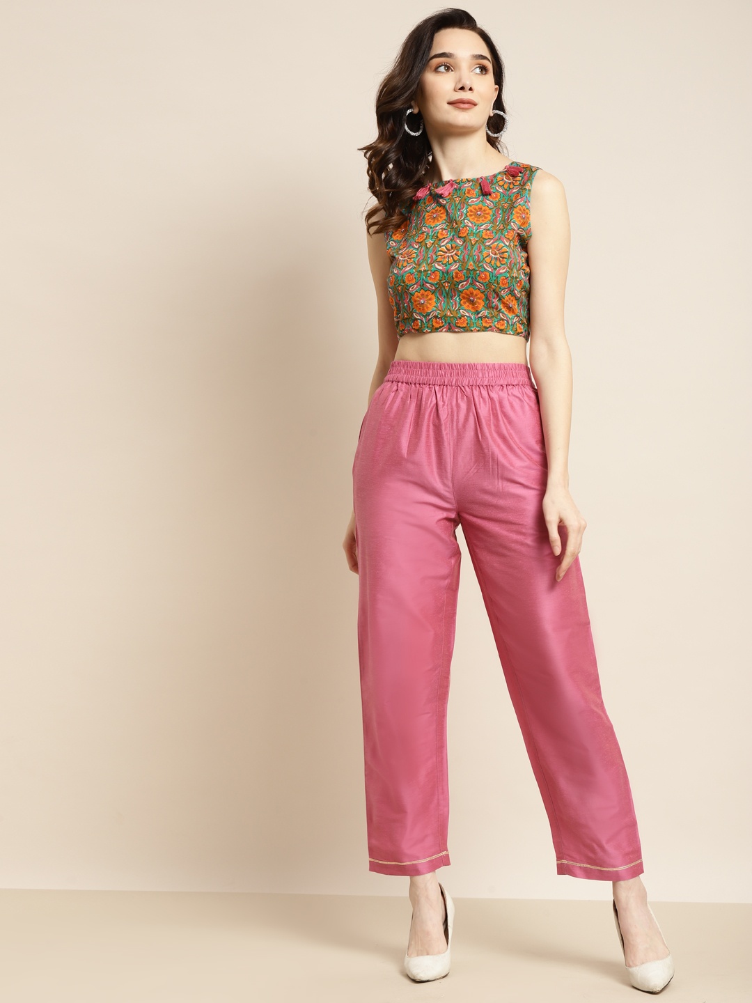 

Shae by SASSAFRAS Women Teal Green Ethnic Motifs Printed Fusion Top with Trousers