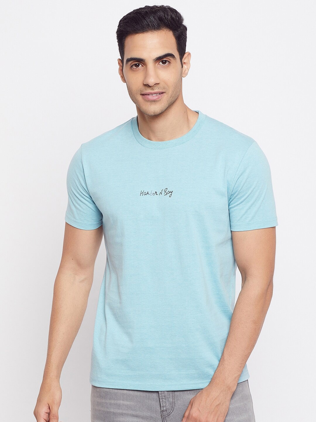 

HARBOR N BAY Men Blue Raw Edge T-shirt